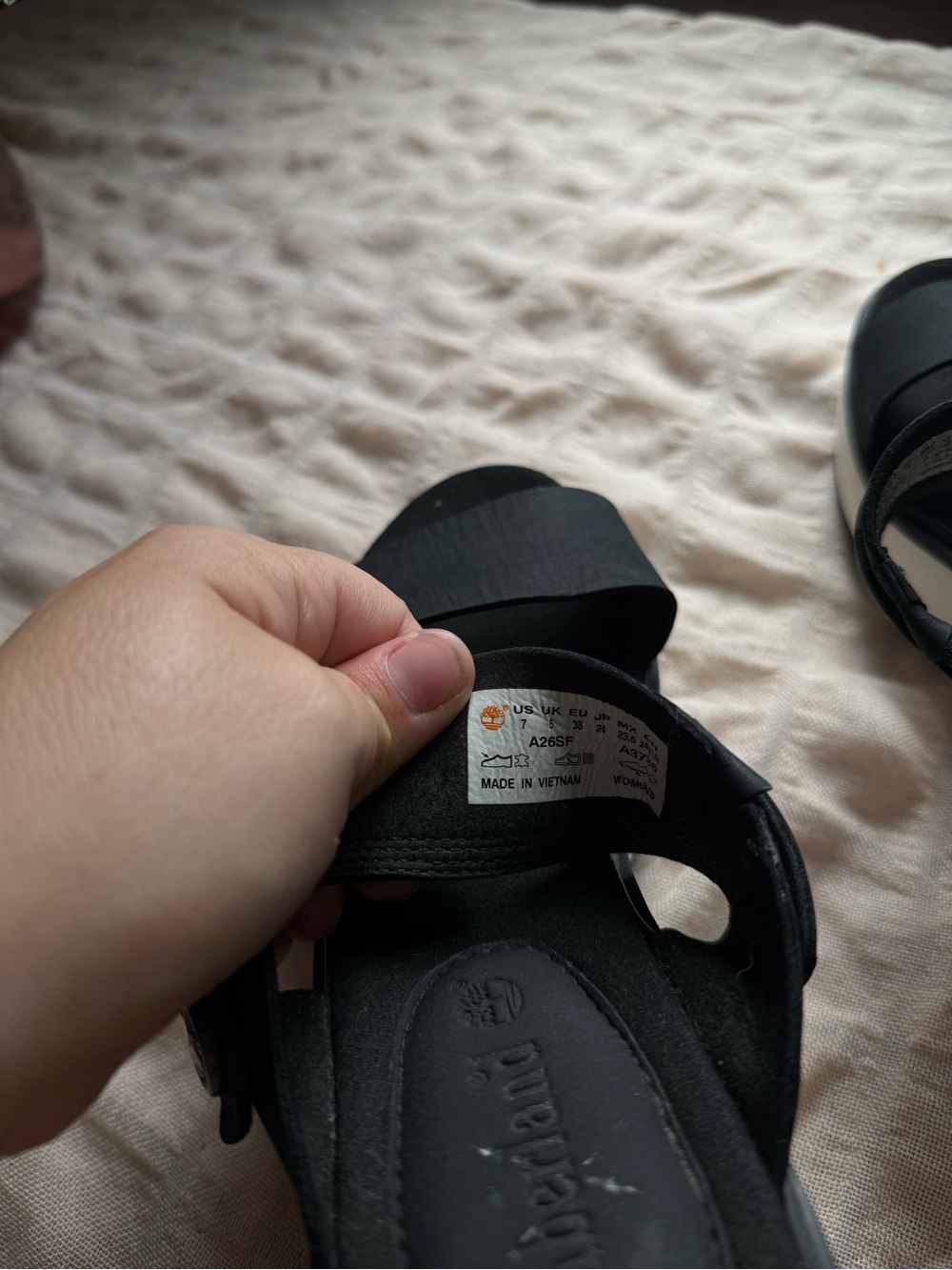 Timberland Black Platform Wedge Sandals with White Sole - Picture 8 of 9
